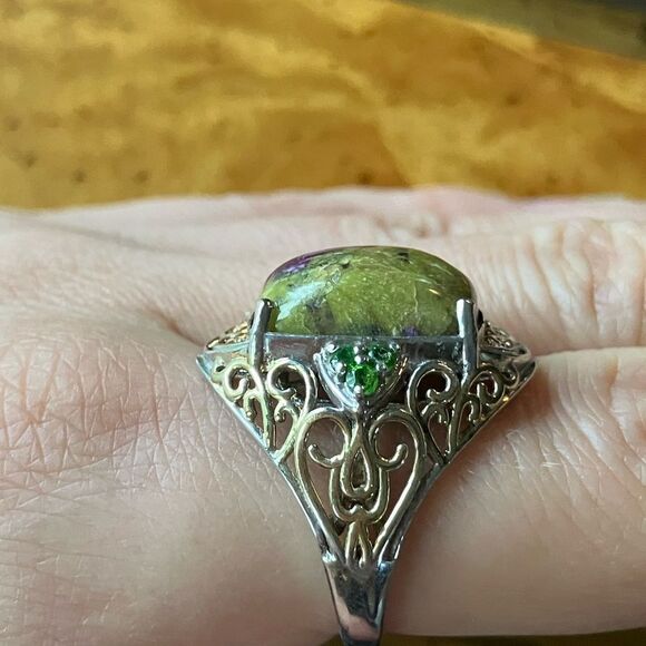 Genuine Tasmanian Stichtite Chrome Diopside Sterling Silver Cocktail Ring Size 9 - Picture 2 of 9